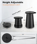 Heavy Duty Portable Collapsible Stool With Wide Seat, Extra Tall And Height Adjustable, shown in three stages of collapse