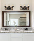 Bathroom with Industrial Three Light Vanity Fixture With Seeded Glass Shades 18.9 Inch Rustic Farmhouse Vibe Wall Sconce in Black