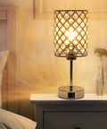 Crystal Bedside Lamp With Touch Control And USB C And USB A Ports 3 Way Dimmable Modern Table Lamp Small Nightstand Light
