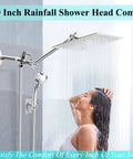 High Pressure 10 Inch Square Rain Shower Head Combo With Handheld Spray and 78 Inch Hose in use, chrome finish.