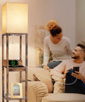 Must Have Floor Lamp With Shelves For Living Room And Bedroom, USB Ports A And C, Smart Wireless Charger by sofa