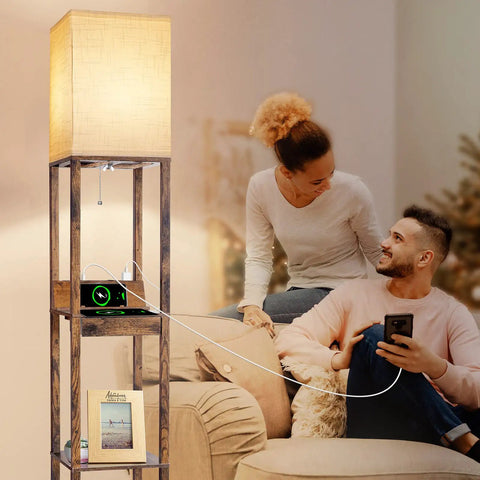 Must Have Floor Lamp With Shelves For Living Room And Bedroom, USB Ports A And C, Smart Wireless Charger by sofa