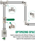Three Quarter Inch Inline Ball Valve Shut Off Fittings Nickel Plated Brass Built Tough Heavy Duty 175 PSI Two Pack For Compressed Air Piping System With Double O Ring Seals Emergency Shut Off Ready For Industrial Use installed in a piping system.