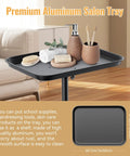 Adjustable Height Rolling Salon Tray On Wheels With 360 Degree Mobility and hair resistant swivel casters, holding salon tools.