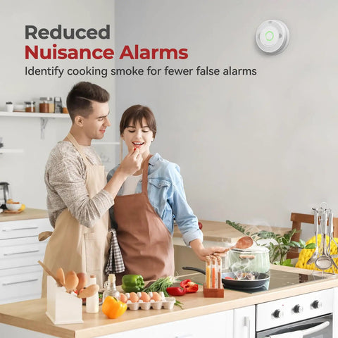 Hardwired Smoke And Carbon Monoxide Alarm With Battery Backup Smart Dual Sensor in a modern kitchen setting.