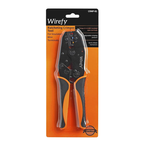 Ratcheting Wire Crimping Tool For Insulated Connectors 22 To 10 AWG Pro Grade Heavy Duty Crimp Pliers packaged front view