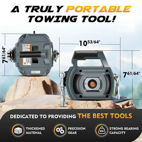 360 Degree Rotating Handheld Drill Winch 1500 Lb Capacity With 40 Ft Synthetic Rope Portable Electric Hoist measurements and features.