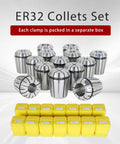 ER32 Collets Set 14 Piece Pro Grade High Accuracy Machinist Kit with individual packaging in yellow boxes