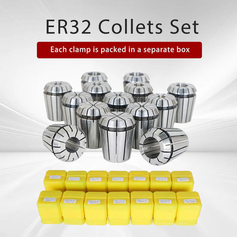 ER32 Collets Set 14 Piece Pro Grade High Accuracy Machinist Kit with individual packaging in yellow boxes