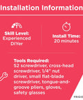 Installation information for Washer Water Inlet Valve Replacement For Washing Machines, tools required, 20 minutes install time