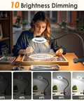 Lighted Magnifying Glass With Clip-On Desk Lamp Adjustable 3 Color Modes And 10 Brightness Levels 1000 Lumen Hands-Free Magnifier in use
