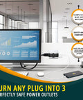 3 Outlet Wall Extender Adapter T Shaped, UL Listed 3 Prong Grounded Power Tap in modern office setup