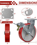 Heavy Duty Eight Inch Kingpinless Casters With Durable Polyurethane Wheels And Precision Rollers for Platform Trucks dimensions infographic