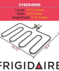 Frigidaire 318254906 bake element, 19.75x18.5 inches, for electric ovens. Genuine OEM Bake Element For Electric Ovens And Ranges Replacement Part 318254906 Delivers Even Bottom Heat Durable Metal Construction Easy Installation Replaces Worn Out Element In Most Electric Ovens And Ranges Top Notch Quality.