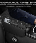 Fresh Universal Leather Center Console Cover With Chic Bling Accents And Handy Dual Storage Pouches To Keep Your Daily Driver Interiors Slick And Fully Organized In Modern Black on vehicle armrest.