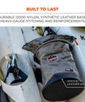 5973 Large Nylon Hoist Bucket Tool Bag With D-Rings And Zipper Top Gray, synthetic leather base detail shown