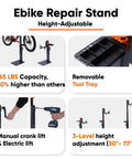 Electric Bike Repair Stand With 360 Degree Rotating Clamp Adjustable Height From 30 To 77 Inches 165 Lbs Capacity and Tool Tray