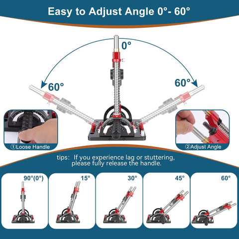 Upgraded Portable Drill Guide For Precise Straight Holes, Adjustable From Zero To Sixty Degrees shown with angle settings