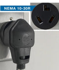 Heavy Duty NEMA 10-30 Dryer Extension Cord, 25 Feet, 30 Amp 125/250 Volts shown plugged into wall outlet.