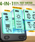 4 In 1 Wireless Soil Tester For Indoor And Outdoor Plants With Real Time Moisture, Temperature, Sunlight Readout And Large Screen, Easy Garden Water Meter For Lawn, Farm, And Houseplants, black display unit