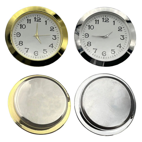 Alloy Clock Face Insert With Long Lasting Arabic Numerals 55mm Diameter gold and silver finishes, front and back view.