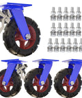 Rugged Swivel Caster Set Of Four With Solid Rubber Tires Dual Locking Brakes Plus Heavy Duty Steel Bodies, 6-inch size.