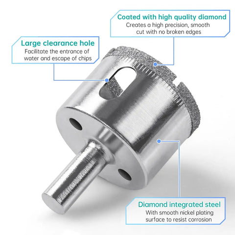 Diamond Hole Saw Kit 15 Piece Set For Glass Ceramic Tile Cutting Includes Coated Core Drill Bits with high quality diamond tips