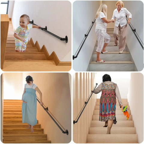 Badass Strength 10 Foot Stair Handrail And Heavy Duty Wall Mount Metal Pipe Railing For Indoor Outdoor Use Carrying Up To 450 Pounds, supporting families.