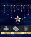 Color Changing Star Window Christmas Lights With 9 Star Curtain Ornaments Multicolor And Warm White Battery Operated