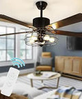 52 Inch Industrial Ceiling Fan With Light And Remote, Farmhouse Black Cage Design in modern living room, 5 Plywood Blades