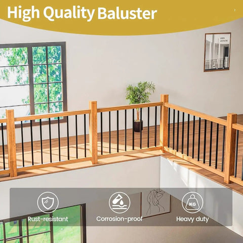 60 Pack 36 Inch Rectangle Metal Deck Balusters Kit With End Caps And Screws For Decks Porches Stairs And Outdoor Railings Upgrade Tough As Nails Waterproof And Corrosion Resistant Spindles installed on a porch