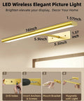 Rechargeable Picture Light With Remote, 16 Inch Wireless Dimmable LED Wall Light For Art, Magnetic Mount, gold finish, installation steps