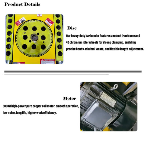 Heavy Duty Electric Rebar Bender Machine With Smooth 0 To 180 Degree Bending Control For Round Steel Rods and Ribbed Rebar Projects showing robust disc design.