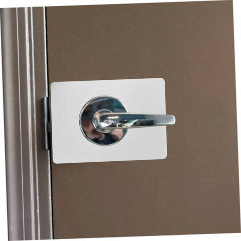 Stainless Steel Door Reinforcement Plate Set 6 Pieces No Drilling Deadbolt Cover and Repair Panel installed on apartment door