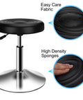 Round Office Stool Chair With 360 Degree Swivel And Pneumatic Height Adjustment From 15.7 To 21.3 Inches, focus on cushion detail.