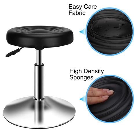 Round Office Stool Chair With 360 Degree Swivel And Pneumatic Height Adjustment From 15.7 To 21.3 Inches, focus on cushion detail.