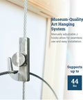 Adjustable Gallery Picture Rail Hooks for Art Hanging System with steel cable supporting up to 44 lbs.