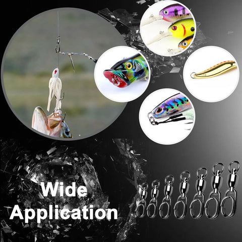 Heavy Duty Snap Swivels For Saltwater And Freshwater Fishing With Ball Bearing Action, Stainless Steel Construction, Split Rings, Nickel Finish, 25 Pack, 30 Lb Load, Smooth Rotations, Durable, Tangle Free, fishing lures shown