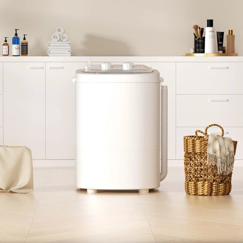 Heavy Duty Portable Washing Machine With 5.5 Pound Capacity And Quick 110V Spin Cycle in modern laundry space.