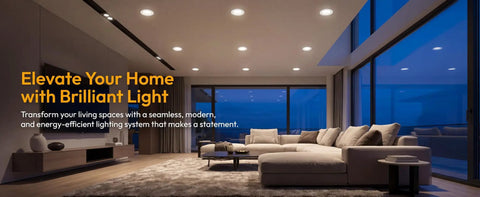 Living room illuminated by 12 Pack 4 Inch Retrofit LED Recessed Lighting with E26 Adaptor, stylish modern decor, evening ambiance.