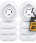 LazerWheelz Light Up Inline Skate Wheels for Indoor and Outdoor Use 80mm 88A White LED Replacement Wheels Set of 8