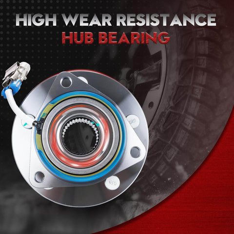 Front wheel hub & bearing assembly pair (2) sealed bearing replacement with electrical connector and high wear resistance label.