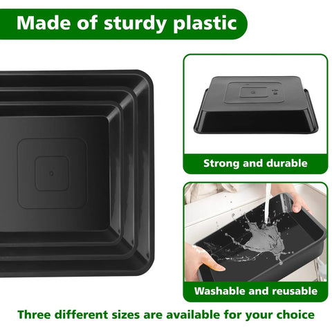Three Size Square Stepping Stone Molds Set for Concrete in 8, 10.2, 12.2 inch black plastic showing durability and reusability features.