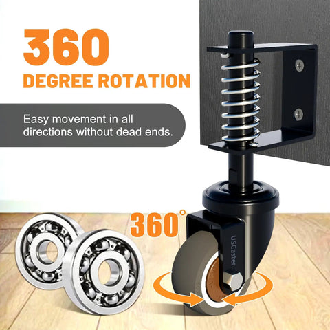 1 Pack Gate Caster Wheel Kit For Wooden Gates, 2 Inch Wheel, 80 Lb Load Capacity, 360 Degree Rotation, TPR Rubber Tire, Spring Loaded