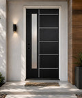 Premium Fiberglass Entry Door With Quick Install Vinyl Frame And True Right Hand Inswing Design showcasing sleek black finish and modern lines.