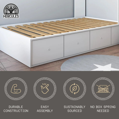 Solid Pine Wood Bed Frame Support Slats Built Tough To Give Your Mattress Bulletproof Rest in a modern bed setup.