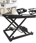 Premium Electric Scissor Lift Table With Folding Top For Small Spaces Heavy Duty Lift Off Coffee Table With Black Steel Frame and electric mechanism.