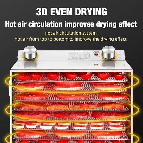 Lock In Fresh Flavors With This Straight Up Electric Food Dehydrator Featuring Six Stackable Trays And Digital Timer showcasing 3D even drying with hot air circulation.