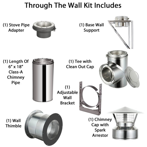 Built Tough Eight Inch Through The Wall Thimble Kit With Spark Arrestor Chimney Cap And Adjustable Mount Bracket For Class A Double Wall Insulated Wood Stove No Fuss Venting Setup showing included components