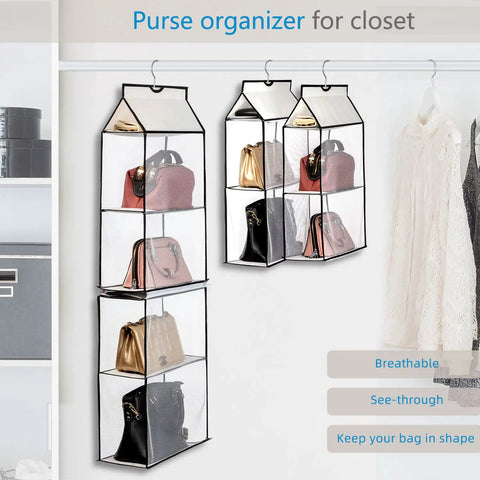 Casual Hanging Purse Organizer For Closet With Four Mesh Shelves Two Pack See Through Breathable Bag Storage By Wardrobe